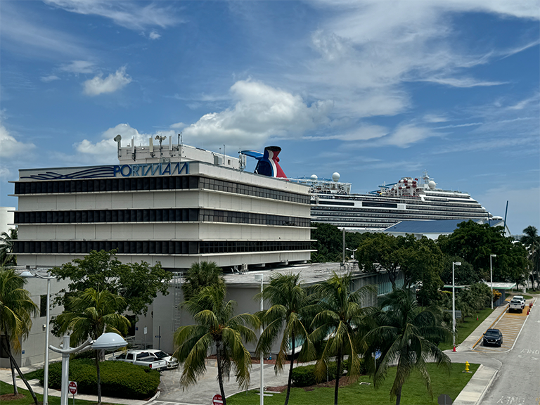 View from the bridge overlooking the Port of Miami, a popular cruise departure point served by Miami Premier Transportation